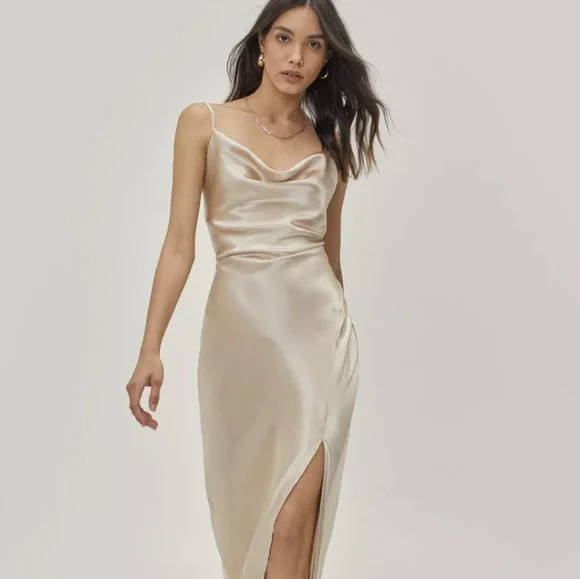 Nasty Gal Dresses Cowl Neck Maxi Dress Champagne Beige Poshmark